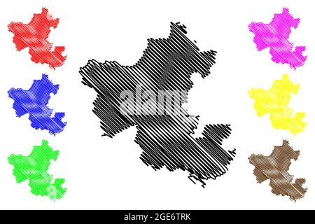 Ennepe-Ruhr-Kreis (Bundesrepublik Deutschland, Land Nordrhein-Westfalen, NRW, Region Arnsberg) Kartenvektordarstellung, Scribble sket Stock Vektor