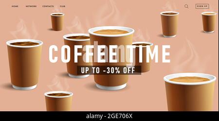 Webbanner für das Café mit Pappbechern für Americano und Cappuccino Stock Vektor