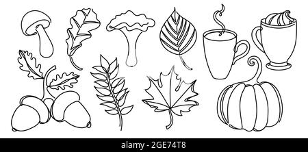 Set mit Herbstblättern im Linienkunststil. Stock Vektor