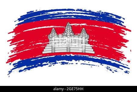Kambodschanische Flagge in Grunge Pinselstrich, Vektorbild Stock Vektor