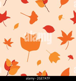 Nahtloses Vektor-Muster mit orangefarbenen Herbstblättern, Herbstlaub-Muster, Hello-Herbst, Musterhintergrund mit orangefarbenen Blättern Stock Vektor