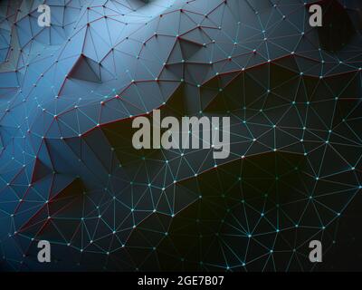 Abstrakter Hintergrund. 3D-Mesh-verbundene Linien. Cloud-Computing-Konzept. 3D-Illustration. Stockfoto