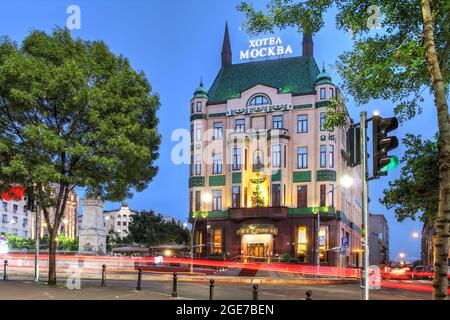 Schönes Jugendstil-Gebäude (Secession) Hotel Moskva erbaut im Jahr 1908 im Herzen von Belgrad - Terazije Platz, Serbien. Stockfoto