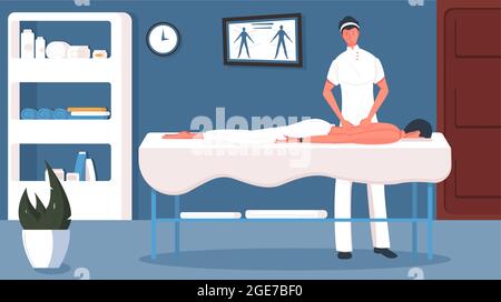 Massage Mann Komposition mit kosmetischen Salon Raumkulisse und menschliche Charaktere von männlichen Patienten und Arzt Vektor-Illustration Stock Vektor