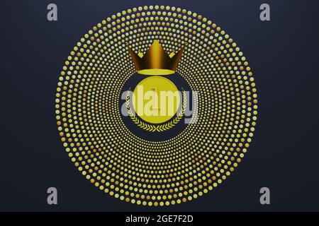Der erste Gewinner des 1. Platzes vergibt ein Avatar-Medaillenkonzept mit goldener Krone und Lorbeer Stockfoto