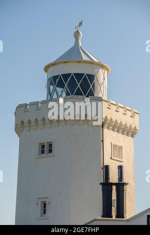 Blick auf das Licht des Leuchtturms South Foreland, St. Margarets Bay, Kent Stockfoto