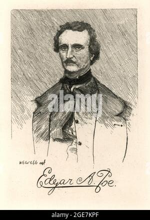 Vintage-Porträt von Edgar Allan Poe, einem amerikanischen Schriftsteller, Dichter, Herausgeber und Literaturkritiker des 19. Jahrhunderts Stockfoto