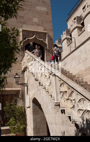 Treppe, Seidenbörse (Llotja de la Seda) Valencia, Spanien, Europa Stockfoto