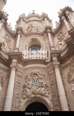 Barockfassade, Kathedrale, Plaza de la Reina, Valencia, Spanien, Europa Stockfoto