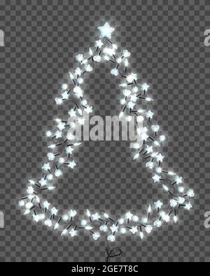 Set von realistischen Farbgirlanden, festliche Dekorationen. Leuchtende weihnachtslichter isoliert auf transparentem Hintergrund. Stock Vektor
