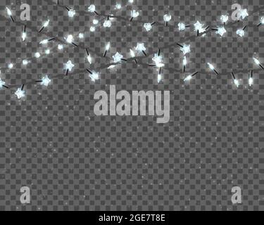 Set von realistischen Farbgirlanden, festliche Dekorationen. Leuchtende weihnachtslichter isoliert auf transparentem Hintergrund. Stock Vektor