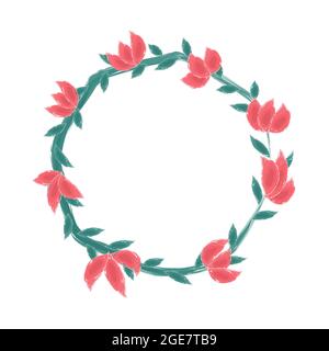 Vektor Kräuterrahmen Design für Karten mit Blumen. Rustikales Vintage Bouquet in grünen und rosa Farben Stock Vektor