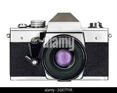 Vintage Fotokamera isoliert auf weißem Bildschirmhintergrund Stockfoto