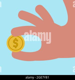 Hand mit einer Münze. Zahlung. Stock Vektor