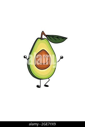 Illustration Cartoon lustige Avocado-Symbol mit schwarzer Sonnenbrille isoliert auf weißem Hintergrund, Vektor eps 10 Stock Vektor