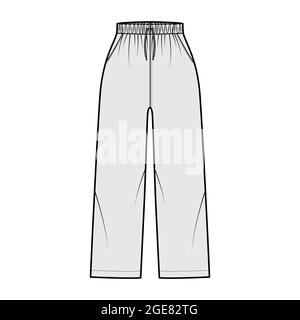 Anziehhose Sport-Trainingsshorts technische Mode-Illustration mit elastischer normaler Taille, hoher Bund, Kordelzug, entspannt, knöchellang. Flach unten Schablone vorne grau Farbe. Frauen Männer Unisex CAD Stock Vektor