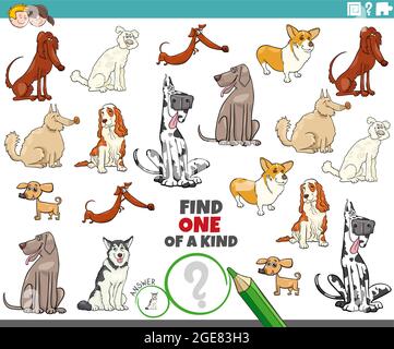 Cartoon-Illustration der Suche nach einem von einer Art Bild pädagogische Spiel mit reinrassigen Hunden Comic-Tierfiguren Stock Vektor