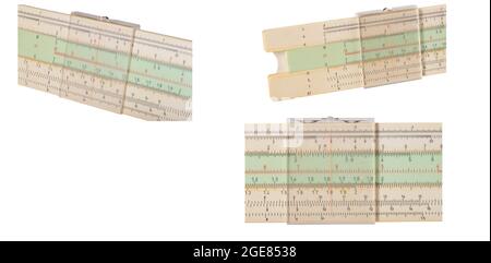 Kunststoffschieber. Analog Engineering Berechnungstool. Isolierter Hintergrund. Stockfoto