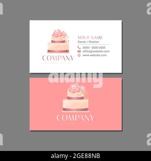Pinkfarbenes Visitenkarten-Design mit Kuchen-Dessert Stock Vektor