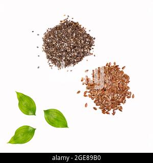 Bio-Flachs- und Chiasamen. Linum usitatissimum - Salvia hispanica Stockfoto