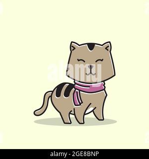 Niedlicher Katzenkätzchen-Schal Im Stehen Lächelnd Cartoon Stock Vektor