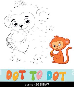Punkt zu Punkt Puzzle. Verbinden Punkte Spiel. Affe Vektor-Illustration Stock Vektor