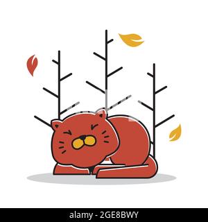 Niedliche Schlafende Fette Katze Herbst Saison Cartoon Stock Vektor