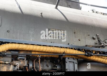 Houston, USA. August 2021. Ein ID-Schild auf der Union Pacific No. 4014, Big Boy hält am Dienstag, 17. August 2021 in Houston, Texas. Big Boy ist die weltweit größte Dampfmaschine, die 1941 gebaut wurde und eine Höhe von 1,2 m und eine Länge von 1,2 m hat. Es wurde vor kurzem restauriert und tourt derzeit durch die Vereinigten Staaten. (Foto von Jennifer Lake/SIPA USA) Quelle: SIPA USA/Alamy Live News Stockfoto