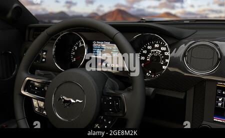 Lenkrad und Ford Mustang Armaturenbrett Stockfoto