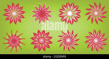 Sammlung von schönen Blumen Gänseblümchen Gerbera Sterne Schneeflocken Symbole Objekt isoliert abstrakt Hintergrund Tapete Muster Seemänner Vektor Illustration Stock Vektor