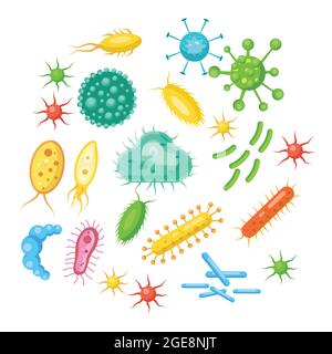 Set von Bakterien, Viren, Keime, Mikroben Volumen 5. mikrobiologie Organismus isoliertes Design, Probiotika Zelle. vektor-Illustration Icon Design Stock Vektor
