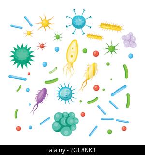 Set von Bakterien, Viren, Keime, Mikroben Volumen 3. mikrobiologie Organismus, Probiotika Zelle. vektor-Illustration Icon Design Stock Vektor