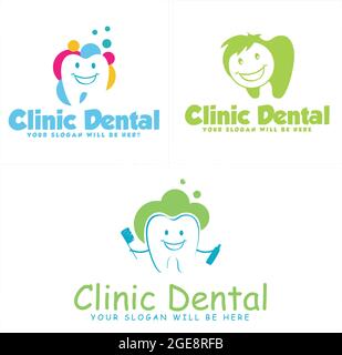 Bunte Linie Kunst Vektor Illustration Kinder Zahn Lächeln zahnärztliche Logo Design Stock Vektor