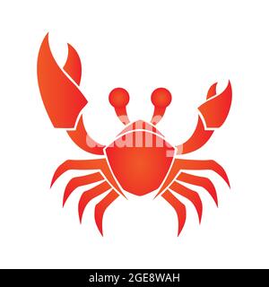 Crab Cartoon Vektor mit großen Krallen auf weiß. Meerestier in flachem Design. Muschelkrabben-Symbol auf weißem Hintergrund isoliert. Stock Vektor