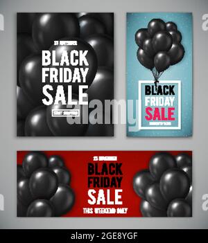 Bannerset für Black Friday Sale mit handgezeichneter Beschriftung. Poster-Vorlage. Vektorgrafik. Stock Vektor