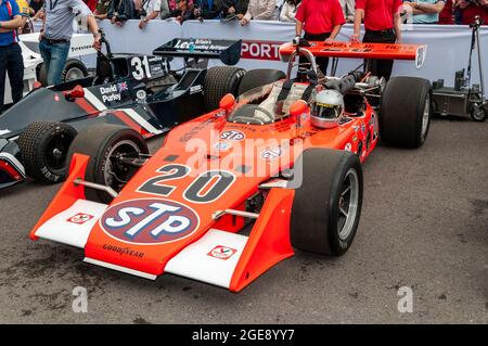 Eagle 7200 Offenhauser STP Indy 500 Rennwagen beim Goodwood Festival of Speed Rennsport Event 2014. Chassis für Rennwagen der 70er Jahre 7217 Stockfoto