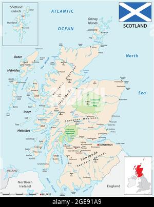 Eine detaillierte farbige Vektorkarte von Schottland Stock Vektor