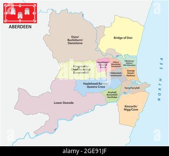 Administrative, ward-Vektor-Karte der schottischen Stadt Aberdeen Stock Vektor