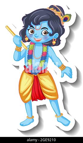 Lord Krishna Kind Cartoon Charakter Aufkleber Illustration Stock Vektor