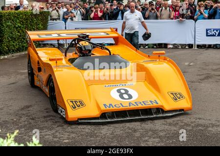 1971 McLaren M8F beim Goodwood Festival of Speed Motorrennsport 2014. Entwickelt für die Can-am-Saison 1971 mit einem Chevrolet V8 Stockfoto