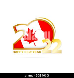 Jahr 2022 mit Kanada Flagge Muster. Frohes Neues Jahr Design. Vektorgrafik. Stock Vektor