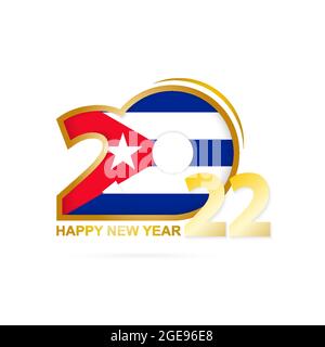 Jahr 2022 mit Kuba Flaggenmuster. Frohes Neues Jahr Design. Vektorgrafik. Stock Vektor