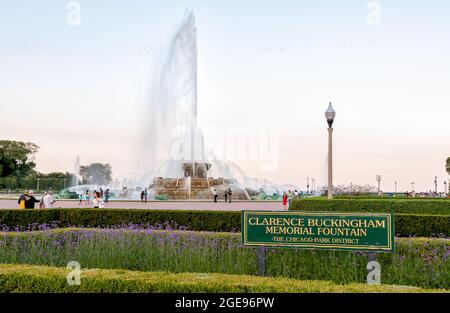 Chicago, Illinois, USA - 23. August 2014: Clarence Buckingham Memorial Fountain im Chicago Grant Park. Stockfoto