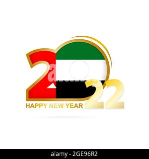Jahr 2022 mit Flagge der Vereinigten Arabischen Emirate. Frohes Neues Jahr Design. Vektorgrafik. Stock Vektor