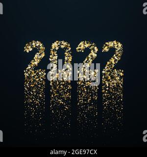 Neujahr 2022 Zahlen aus Konfetti von goldenen Sternen. Vektorgrafik. Stock Vektor