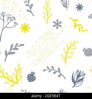 Dekorative Doodle Blume Silhouette und moderne abstrakte Form nahtlose Muster. Niedliche bunte wiederholte Hintergrund mit handgezeichneten botanischen Elementen Stock Vektor