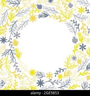 Quadratischer Hintergrund mit Doodle Blume und Blätter Silhouette mit Platz für Text. Farbenfrohes Banner mit Kopierraum und handgezeichneter Dekorationsanlage in SCA Stock Vektor