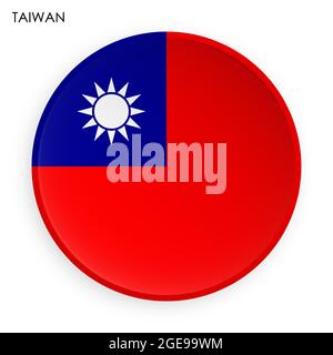 TAIWAN Flag Icon im modernen Neomorphismus Stil. Schaltfläche für mobile Anwendung oder Web. Vektor auf weißem Hintergrund Stock Vektor