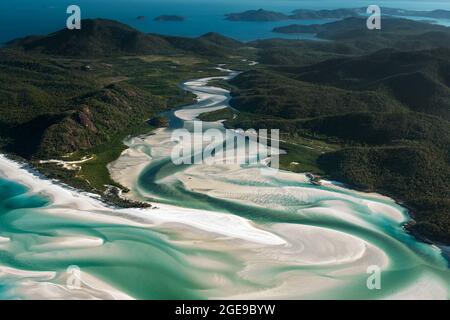 Luftaufnahme des Hill Inlet auf Whitsunday Island. Stockfoto