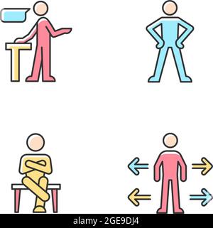 Kommunikationsfähigkeiten RGB-Farbsymbole eingestellt Stock Vektor